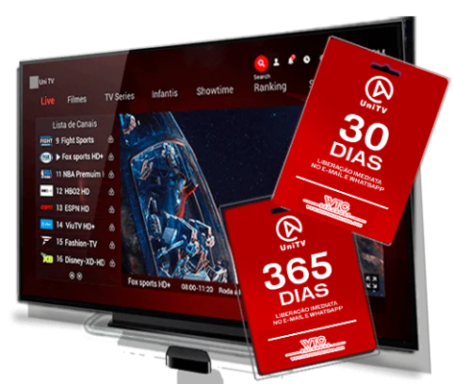 Aplicativo UniTV rodando na TV Box e Celular